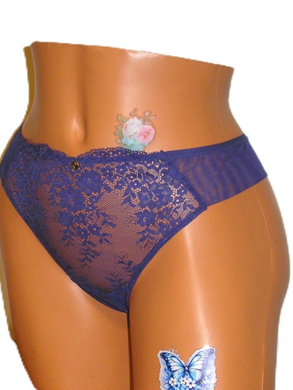 Adore Me Lace & Mesh Blue Thong Pantries Lingerie  Size Large